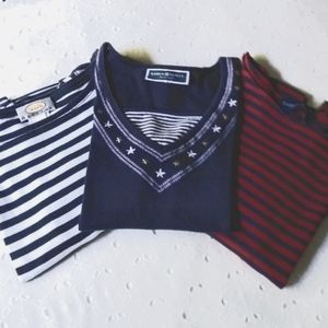 Women's Tee Tops Talbots Karen Scott Striped Solid Red Blue White (Includes 3) S